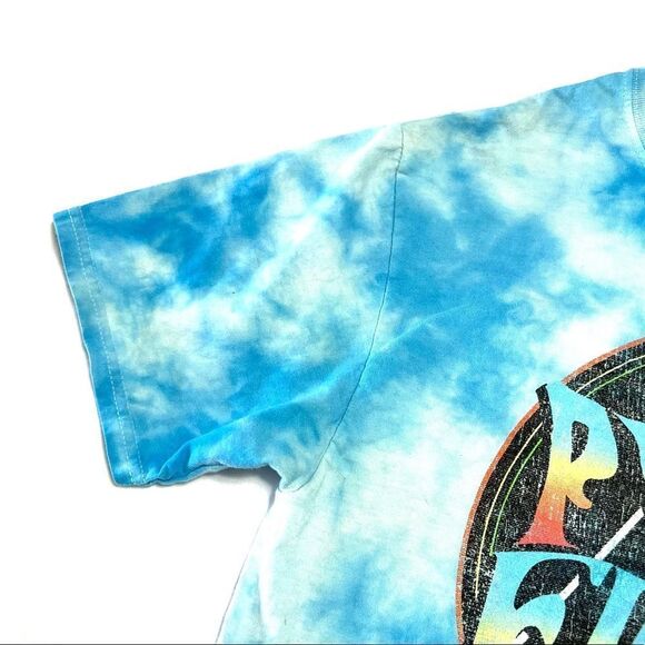 Pink Floyd Band Tee Blue Tie Dye Cropped Raw Hem Crew Neck Cotton Size Small - Picture 5 of 10